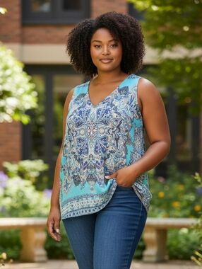 XL Violet & Claire Sleeveless Teal Paisley Top